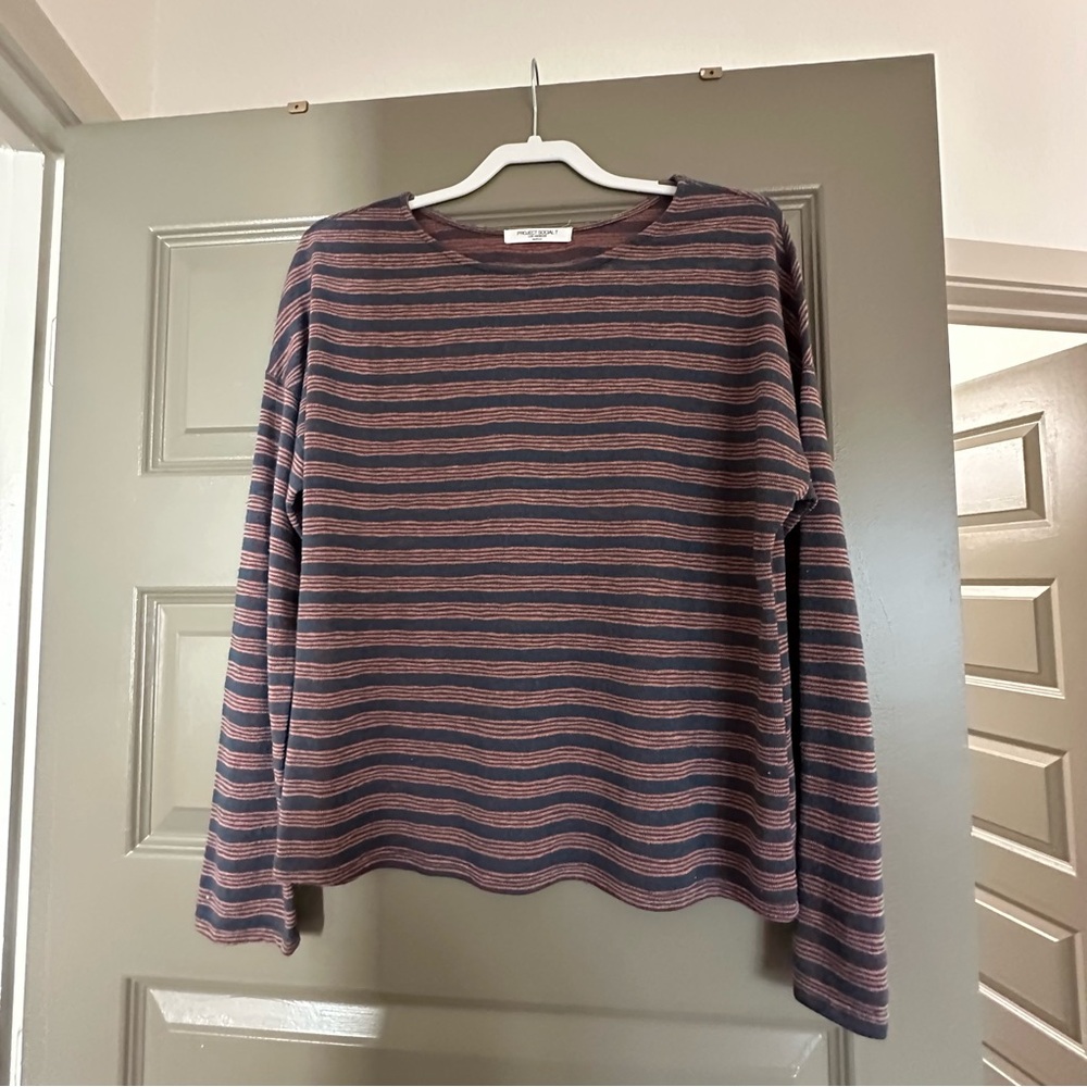 Project Social T Navy and Orange Striped Sweater